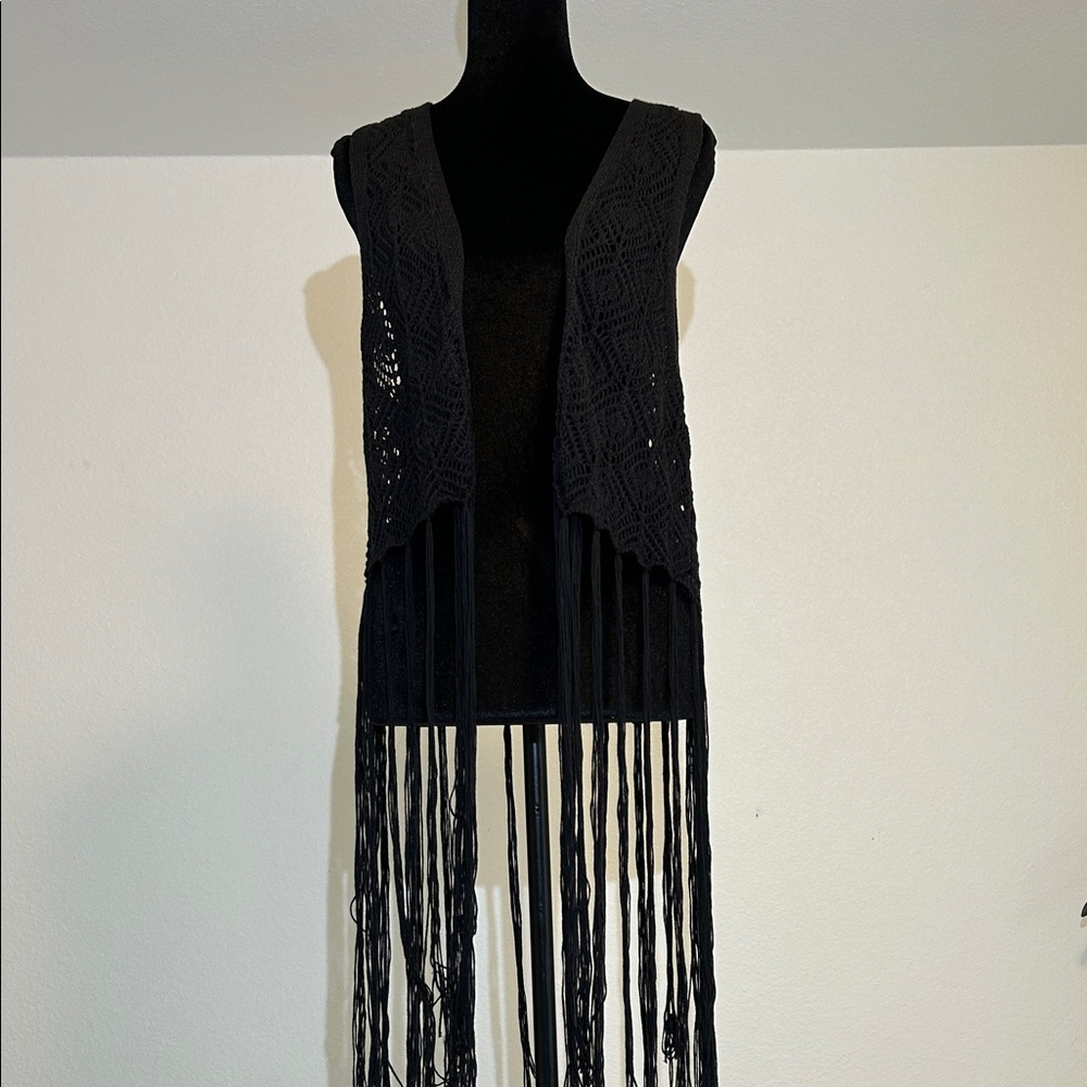 Handcrafted Black Crochet Fringe Vest